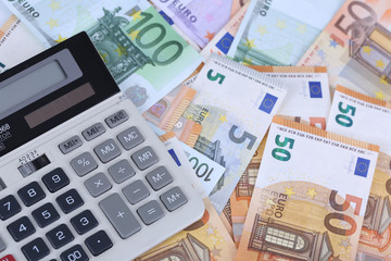 Money background of Euros. Giving money. Robery.