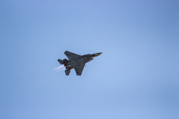 two f15 combat airplane in a fog