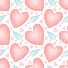Seamless pattern on Valentine s day on white background. Background of big and small pink hearts. Romantic concept for decoration, holidays, weddings, Valentine s day. For festive design