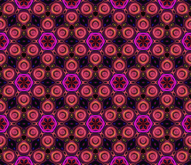 Abstract bright kaleidoscope symmetric pattern on a black background.