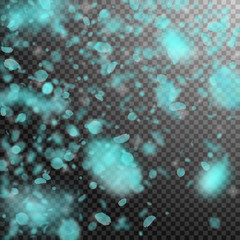 Turquoise flower petals falling down. Charming rom