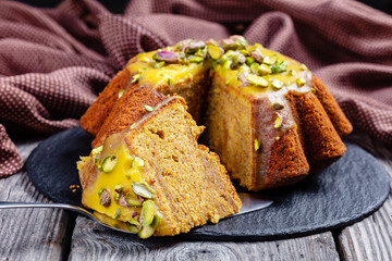pumpkin carrot pound cake with orange icing