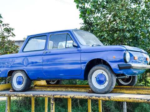 Old car Zaporozhets. Restored vintage car. The legacy of the Sov