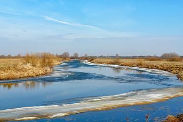 Spring flood on the river. High water