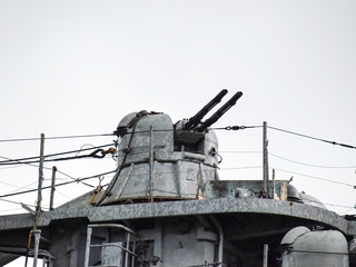 Part of the deck of a warship. communication devices and deck gu © eleonimages