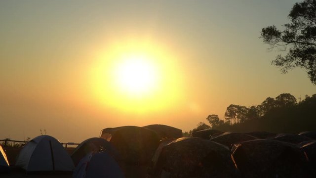 golden sunrise above the mountain range on Khun Sathan Nation Park