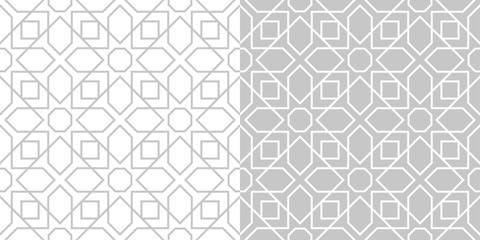 Arabic seamless patterns compilation. Gray and white backgrounds