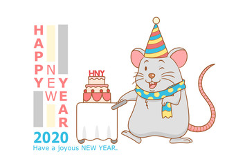 Happy New Year 2020 greeting card, year of the rat.