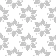Papier Peint photo Gris Motif floral sans soudure gris sur fond blanc