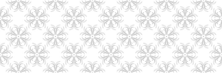 Floral seamless pattern. Gray flower design on white background