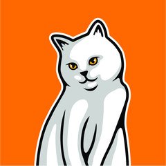 Shy Cute White Cat Smile Vector Illustration