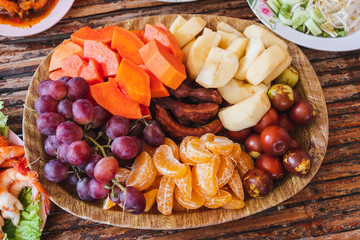 High Angle View Of Fruits In Plate On Table