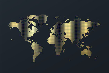 Fototapeta na wymiar Vector World Map infographic symbol. Golden shiny dotted icon. International glowing illustration sign. Template element for business, marketing, web design, presentation