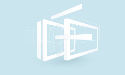 Abstract geometric vector objects. Simple forms in 3d perspective for graphic or web design. Elements for abstract scene. White frames.