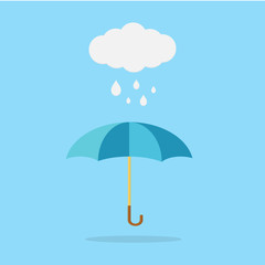 Cloud, rain and opened umbrella in the rain. Flat style vector illustration icon-vector