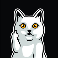 Cute White Cat Animal Hand Gesture Vector Illustration. Gesture Middle Finger Hand Sign - Vector