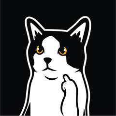 Cute Black And White Cat Animals Showing Fuck You Middle Finger Sign - Vector