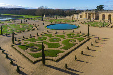 The majestic gardens and grounds of the royal palace of versailles in Franc, home to Louis XIV and...