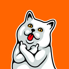 Happy Cat Sticks His Tongue Out With Showing Midle Finger Symbol Vector Ilustration - Vector