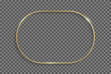 Golden ellipse frame with shadows and highlights isolated on a transparent background.