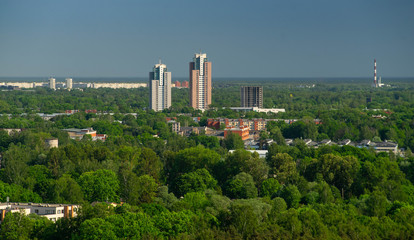 Fototapeta premium Panorama view of Riga from above. Summer cityscape. Latvia.
