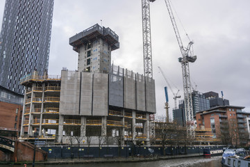 New Skyscrapers and tall buildings under construction in Manchester, UK
