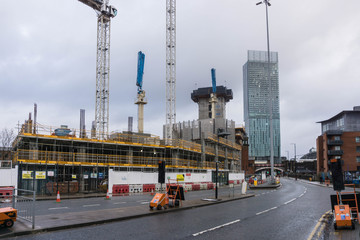New Skyscrapers and tall buildings under construction in Manchester, UK