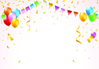 Gold Balloons and Confetti Party Background 