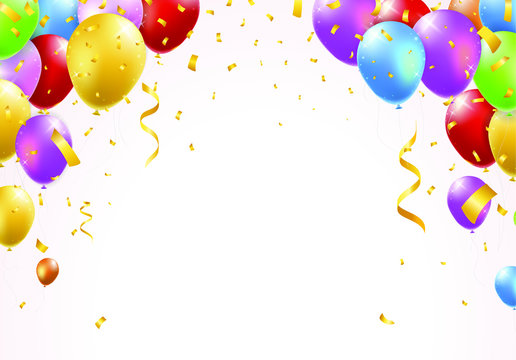 Gold Balloons and Confetti Party Background 