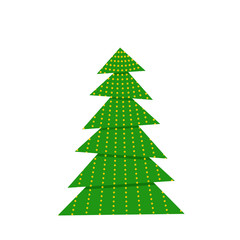 Green christmas tree with festive decorations isolated on a white background. Vector flat illustration for greeting card, poster, invitation, web banner.