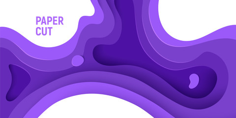 Purple paper cut banner with 3D slime abstract background and purple waves layers. Abstract layout design for brochure and flyer. Paper art vector illustration