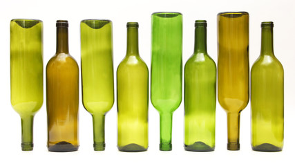 empty bottles of wine on white background
