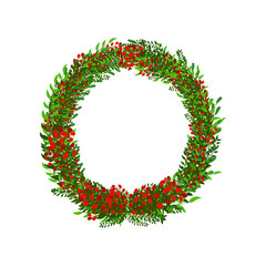 wreath of branches, round frame isolated on white background