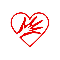 Two Hands in the White Heart Icon as Orphan Children Adoption Metaphor. Great an Illustration or Logo for Child Adoption or Medical or Kids Health Care Charity Agency on White