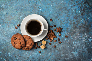 Chocolate chip cookies and coffee for tasty break