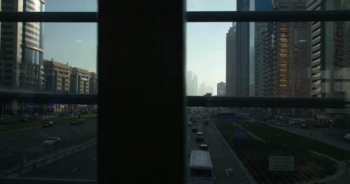  DUBAI, UAE - JANUARY 3, 2017: Steadicam shot of Sheikh Zayed Road.Sheikh Zayed Road is the main artery of the city.The highway runs parallel to the coastline from Trade Centre to the border