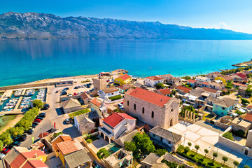 Razanac. Historic town of Razanac and Velebit channel aerial view