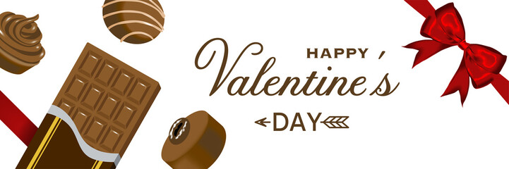 Valentine's day Design template , Chocolate with ribbon frame banner ratio - Included greeting words