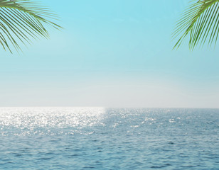 Fototapeta na wymiar Tropical beach background. Summer vacation travel concept.