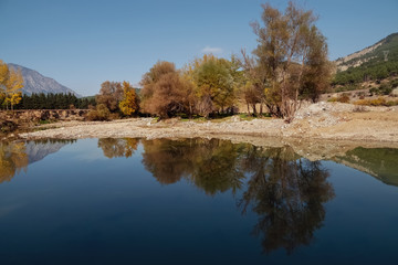 photo of a landscape with water reflection