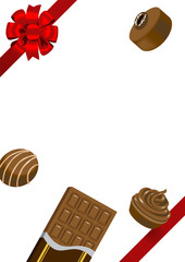Valentine's day Design template ,Chocolate with Red ribbon frame , Vertical - Included copy space