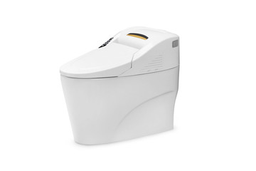 Toilet with electronic high technology. White toilet bowl. isolated on white background - obrazy, fototapety, plakaty