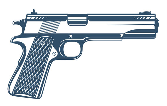 Gun vector illustration, detailed handgun isolated on white background.