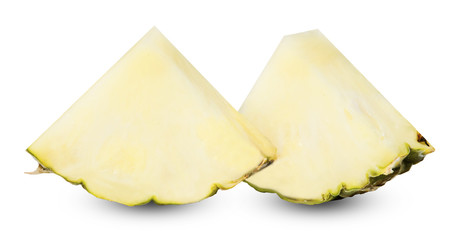 Two slices of fresh ripe pineapple isolated on white. Clipping path. Element of your design.