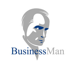 Confident successful businessman handsome man business person vector logo or illustration realistic drawing style.