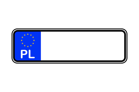 Poland blank license plate with free copy space place for text and European Union EU flag