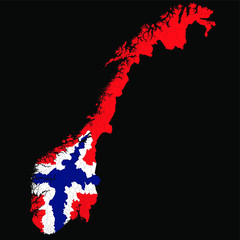 Vector map of administrative regions of Norway in colors of Norwegian national flag with black background