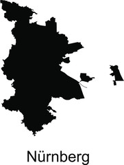 Vector map of German city Nurnberg (Nuremberg) - administrative territory in black color with white background