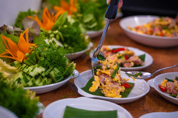 delicious food and drink in the hotel and restaurant in Champasak, Laos