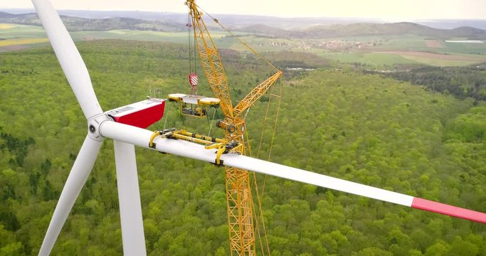 Aerial view of wind turbine under construction